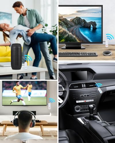 Aux Bluetooth Adapter for Car, 2 in 1 Wireless Bluetooth 5.4 Transmitter Receiver, Built-in Mic Hands-Free Calls Crystal Clear Sound, for Cars Headphones Home Stereo, White - color: White