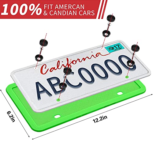 XCLPF Silicone Green License Plate Frame Covers 2 Pack- Front and Back Car Plate Bracket Holders. Rust-Proof, Rattle-Proof, Weather-Proof (Green) - color: Green
