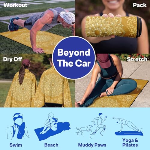 2 Pack Car Seat Towel Covers, Sweat-Proof Microfiber Seat Protectors for Gym, Running, Beach & Workout, Breathable Quick-Dry, Machine Washable, Gold Mandala Print, Universal Fit - color: Gold Mandala