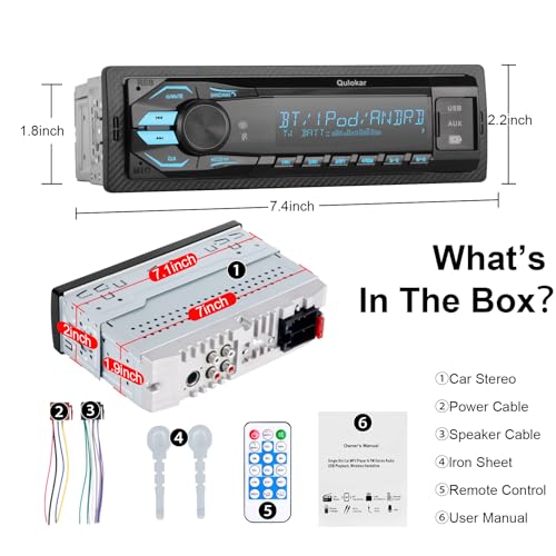Single DIN Multimedia Car Stereo Radio,7 Character LCD,Bluetooth with Hands Free Calling & Music Streaming,USB Playback & AUX Input,AM/FM Radio Receiver Wireless Remote Control