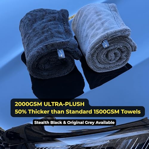 2000GSM Car Drying Towel – Sleek Max Dry 2K (20"x31") Ultra Plush Twist Loop Microfiber for Fast, Streak-Free Drying - color: Black