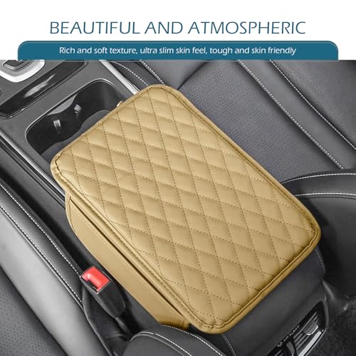 Car Center Console Cover, Leather Auto Arm Rest Cover with Side Storage Bags, Wear-Resistant Storage-Enabled Console Pad, Universal for Most Cars, Trucks and Vans (Beige) - color: Beige