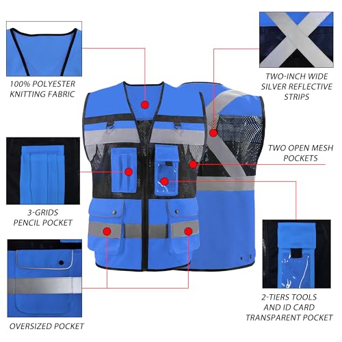 Safety Vest High Visibility Reflective Construction Vest for Men Women - color: Royal Blue, size: Medium