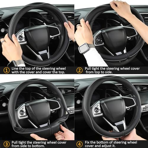 West Llama Customized Auto Car Steering Wheel Cover for Dodge RAM 1500 2500 3500, 15.5-16 inch (Black+Gray Line-Large Size) - color: D-Black+Gray, size: Large Size (15 ½''-16'')