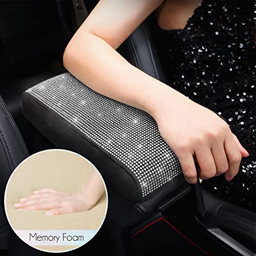SEG Direct Diamond Auto Center Console Cover, Bling Car Armrest Cover, Memory Foam Armrest Cushion Pad with Crystal Rhinestones, Universal Seat Box Cover, White Diamond - color: White Diamond