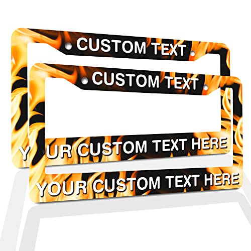 Your Custom Text Plate Frame Custom Personalized Text License Plate Frame Custom Funny License Plate Holder Custom Funny License Plate Holder - Burning Fire Flames - color: Fire Flame, size: Two frames