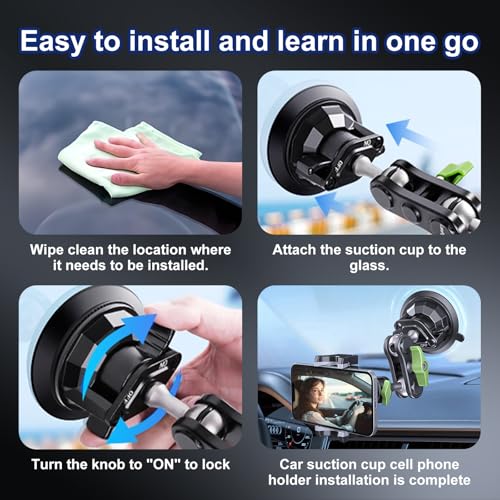 Phone Mount for car,Suction Cup Car Phone Mount,360° AdjustableMetal material ,Phone Holder for Video Recording,for Truck Camera vlogging, Mobile phone live streaming stand, no installation required