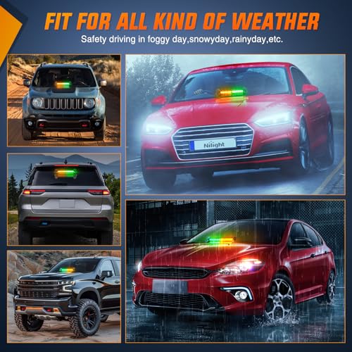 Nilight 12LED Traffic Advisor Strobe Light Bar Amber Green Emergency Warning Hazard Safety Dash Front/Rear Windshield Flashing Lights for Cars Trucks Police Firefighter Plow Construction Vehicles - color: Amber Green