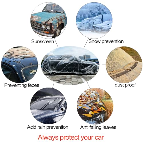 4 Packs Disposable Car Cover Clear Plastic Car Cover Universal Rain Dust Garage Cover with Elastic Band Large (15.7FT x 24.6FT) - size: 4 PCS LL(15.7ft * 24.8ft)