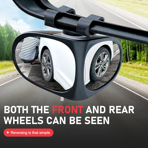 2PCS Car Blind Spot Mirrors, Double-Sided 360° Adjustable Rotating Rear View Mirror, HD Glass Wide Angle Auxiliary Blindspot Mirror, Universal for Most Car