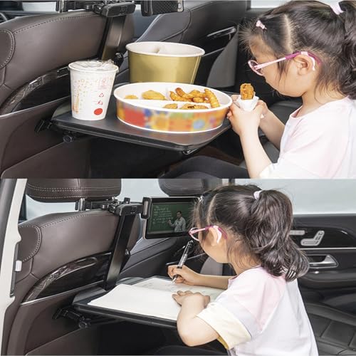 Car Seat Tray Table for Large Cars, Foldable Backseat Travel Tray with Non-Slip Pad, Phone/Tablet Holder - Roadtrip Eating Food Passenger Tray