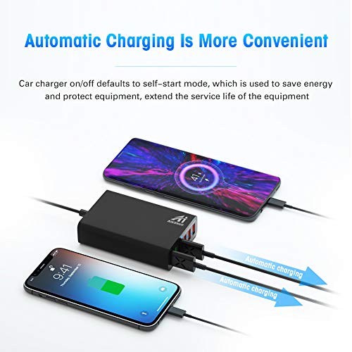 Multi Ports USB Car Charger, 96W 6 Port QC3.0 Fast Adapter Multiple Ports, with Four Quick Charge 3.0 Port, 12V-24V Multi Device Cigarette Lighter for Smart Phone & Tablets Charging