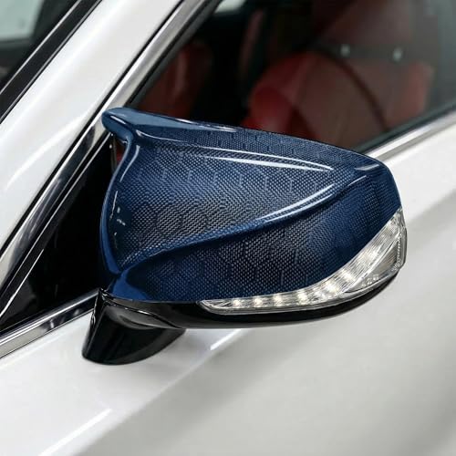 Real Carbon Fiber Side Mirror Covers Compatible with Infiniti Q50 Q50S (2014-2024), Q60 (2017-2022), Q70 (2014-2019) - Horn Style Replacement Housing Caps (Blue Honeycomb Carbon Fiber) - style: Blue Honeycomb Carbon Fiber