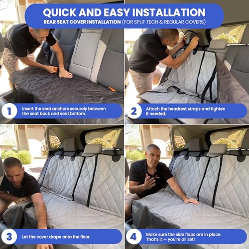 4Knines Back Seat Pet Cover for Dogs w/o Hammock – 54" Wide, Waterproof Car Seat Cover, Non-Slip, Heavy-Duty – Fits Cars, SUVs, Small Trucks – 2 Seat Belt & Latch Access – Back Seat Protector (Beige) - color: Beige