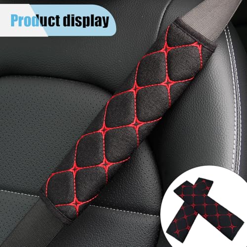 2PCS Car Seat Belt Cover, Cotton Linen Car Safety Seat Belt Pads, Harness Shoulder Pads Protect Your Neck, Universal Car Strap Protection Accessories for Cars, Trucks, SUVs (Black&Red) - color: Black&Red