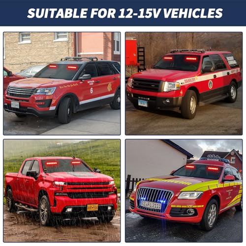 4X 6.1 inch Emergency Strobe Lights Red 24 LED Waterproof Hazard Warning Flashing Safety Dash Front/Rear/Side Windshield Lights for Volunteer Firefighter Vehicles POV Trucks - color: Red