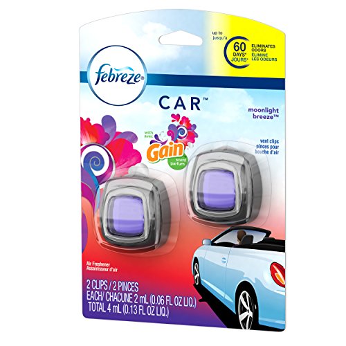 Febreze Car Odor-Eliminating Air Freshener Vent Clip with Gain Scent, Moonlight Breeze, 2 count - size: 2 Count (Pack of 1)