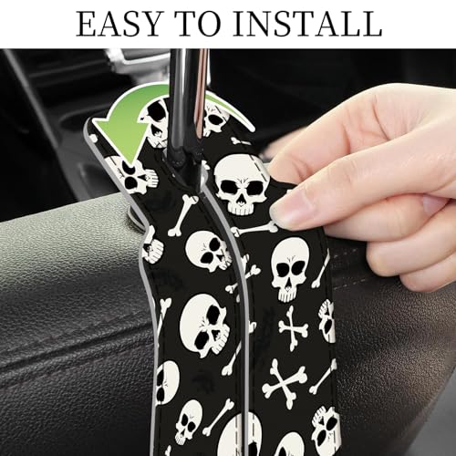 PU Leather Car Seat Hook, Storage Headrest Hanger, Cute Car Backseat Organizer, Car Hooks For Purses and Bags White Skull Black - color: White Skull Black