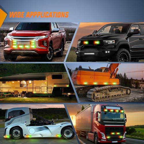 Nilight 4PCS Amber Green Strobe Lights 24LED Emergency Hazard Warning Light Sync Feature Ultra Slim Surface Mount with Controller and Cigarette Lighter Plug for Truck Car Vehicle - color: Amber Green w/Controller