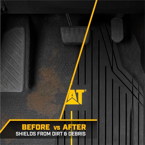 CAT® Signature™ Heavy-Duty 3-Piece All Weather Floor Mats for Cars, Trucks & SUVs – Trim-to-Fit Rubber Car Mats Full Set, Waterproof Automotive Floor Mats, Interior Accessories & Car Rug Protection - style: Cat Signature - Universal 3pc Mats