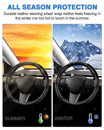 Shademax for Tesla Steering Wheel Cover Tesla Model Y/3 2017-2025 2026 (Fit Model Y Juniper 2026/ Model 3 Highland) Carbon Fiber Steering Wheel Cover Protector Anti-Slip Model Y/3 Accessories (Black) - color: A-Black (Carbon Fiber )