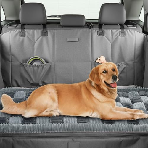 AiQInu Dog Car Bed for Back Seat, Washable Plush Dog Seat Cover, Non-Slip Soft Pet Mat for Car, Truck & SUV, Back Seat Extender Compatible (25.2" x 50.4")