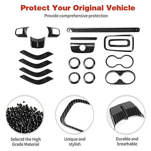 CheroCar 18PCS Interior Trim Kit for Jeep Wrangler JK JKU 2011-2018 4 Door,Steering Button Frame, Air Conditioning Vent Trim Cup Holder Cover,Gear Shift Knobs Frame,Carbon Fiber… - color: Carbon Fiber