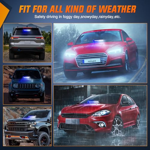 Nilight 12LED Traffic Advisor Strobe Light Bar Blue White Emergency Warning Hazard Safety Dash Front/Rear Windshield Flashing Lights for Cars Trucks Police Firefighter Plow Construction Vehicles - color: Blue White