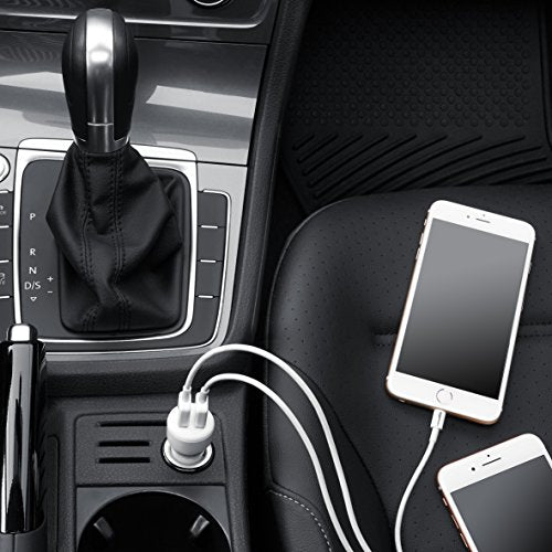 Amazon Basics 24W Dual USB Car Charger for Phones, 2-Port USB-A with LED Indicator, Small Size, Low Profile, Compatible with iPhone 16/15/14/13/12/11/X, Samsung, and more, Black/Red