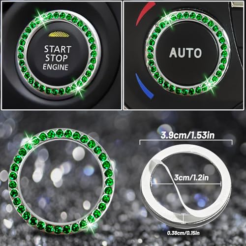 NBTEPEM 27 PCs Green Bling Car Accessories Set for Women, Steering Wheel Covers Universal Fit 15 Inch, Bling License Plate Frame, Bling Phone Holder, Bling Car Coasters (Green Diamond) - color: Green Diamond