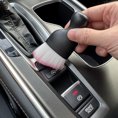 Car Detailing Brush, Soft Bristle Cleaning Brush, Scratch-Free Auto Duster Tool for Dashboard, Air Vents, Leather & Interior Cleaning (Black&Pink) - color: Black&Pink