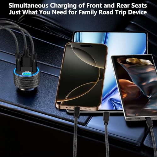 USB Fast Car Charger, Stuffcool 60W 2USB-A + 2QC3.0 Car Power Adapter 4-Port Car Charge Cigarette Lighter USB Charger Car Carplay Charger for iPhone 17 17 Pro 16 15 14 13 12/Galaxy S26 S25/Pixel/iPad - color: Matte Black