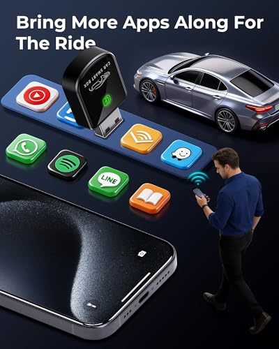 Wireless Carplay Adapter for iPhone Latest Upgrade, Tiny Bluetooth Dongle Convert Wired to Wireless for Apple Car Play Plug & Play, Zero-Lag Auto-Connect GPS Works with 2016+ Cars (Black) - color: Black