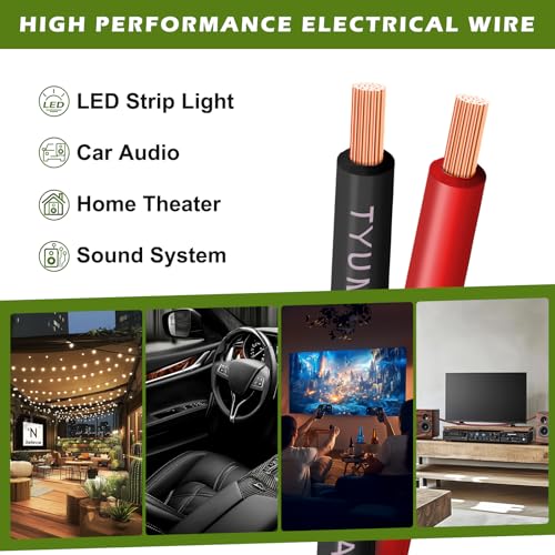 TYUMEN 16 Gauge Red Black Wire 50FT, 16/2 AWG Parallel Electrical Wire 12V/24V DC Cable, 16AWG Flexible Copper Claded Aluminum Extension Cord for LED Ribbon Lamp Tape Lighting, in-Home, Autos Use - size: 50 Feet, style: 16/2 Gauge