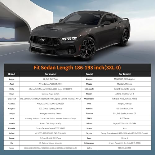 Waterproof Car Cover All-Weather,Full Exterior Automobiles Cover for Sedan/Coupe 186-193 inch Universal Fit Ford Mustang, Chevy Camaro/Corvette C3/C8, Kia Optima, Audi A4, BMW 5 Series etc - size: Fit Coupe Length 186-193 Inch(3xl-0)
