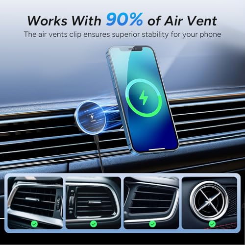 Lecork for Magsafe Car Mount, 15W Magnetic Wireless Charger for iPhone, Magsafe Air Vent Car Holder Charger for iPhone 17 Pro Max/16/15/14 13, Samsung S26/S26+/Ultra, RGB LED Design