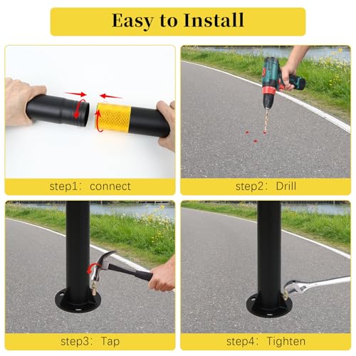 Safety Bollard (32 inch) with Reflective Bands – Heavy-Duty Steel Parking Post, 2 inch Diameter, Includes Anchor Bolts, Black/Yellow - color: Black-1 Pack