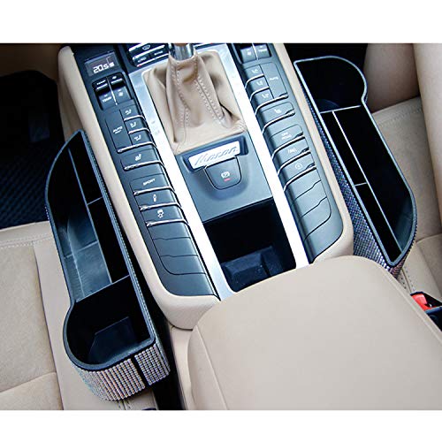 Car Seat Side Drop Organizer, Sparkle Car Seat Gap Filler, Car Seat Console Storage Organizer, Crystal Car Seat Pockets with Cup Holder and Two Charging Ports for Co-Driver.