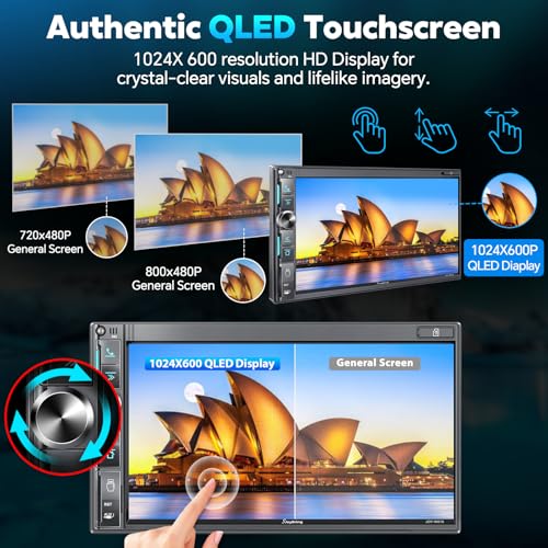 SJoyBring 7" Double Din Car Stereo with Wireless Apple CarPlay & Android Auto, QLED Touchscreen, Bluetooth, Backup Camera, 4.2-CHN Audio, 2 Subwoofer Outputs, AM/FM Car Radio