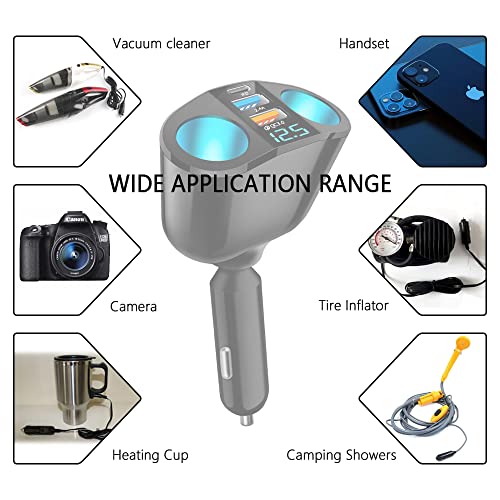 2026 New Upgrade 5 Port Cigarette Lighter Splitter,QC3.0&PD 20W Super Fast Car Charger with Dual Cigarette Lighter Plug with LED Voltmeter Compatible with iPhone 14 Pro iPad Dash Cam GPS (PD+QC+2.4A) - color: PD+QC+2.4A