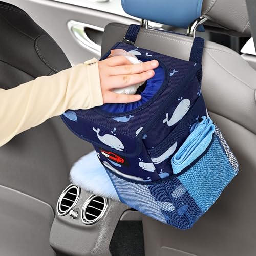 EPAuto Waterproof Car Trash Can with Lid and Storage Pockets, 1.8 Gallon, Blue - color: Blue