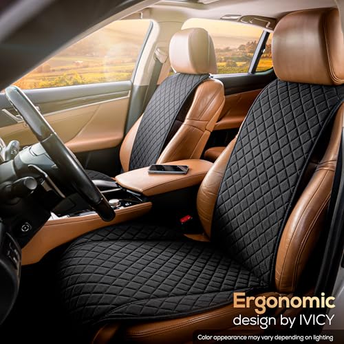 IVICY Faux Linen Front Car Seat Cover – Durable, Non-Slip Seat Protector for Cars – 1 Unit, Black - color: BLACK WS LN