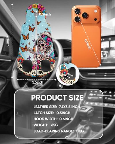 WOCOCN 2 Pack Car Purse Hook for Car Seat Headrest, Double-Sided PrintingPU Leather Purse Holder with Metal Hook, Cute Car Accessories for Women, Men (Car hook - Skeleton and Butterfly A) - color: Car hook - Skeleton and Butterfly A