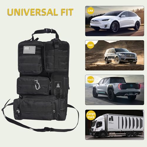 Tactical Car Seat Back Organizer,Tactical Molle Seat Back Organizer with 6 Detachable Molle Pouch,Universal Fits for Car Truck Jeep Vehicle Black - color: Black
