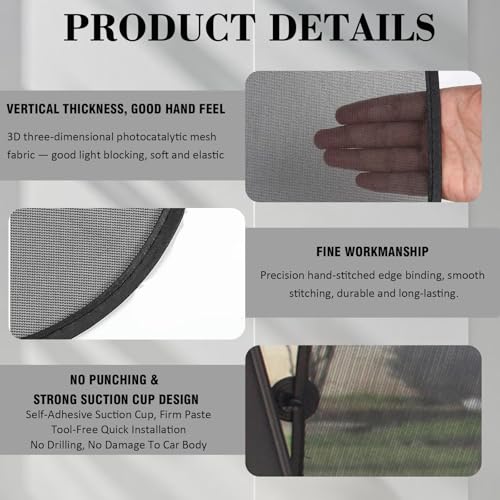 2PCS Car Side Window Sun Shade with 4 Suction Cups - Sun, Glare and UV Rays Protection - Universal Automotive Window Thermal Protectors Accessories for Truck SUV Car (25.6"x14.9") - size: 25.6"x14.9"