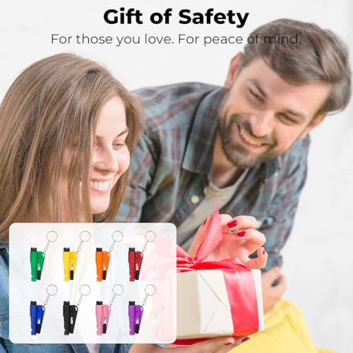 PIFOOG Pack of 8 Window Breaker Seatbelt Cutter Keychain 3-in-1 Car Escape Tool Mini Glass Breaker Seat Belt Cutters Survival Whistle Vehicle Emergency Rescue Safety Tools 8 Colors - color: 8 PCS