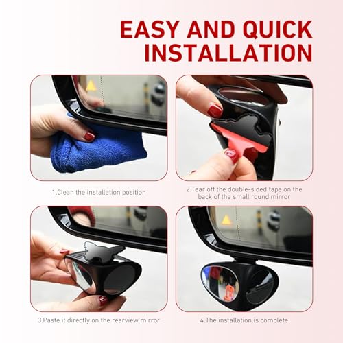 2 PCS Car Blind Spot Mirrors, Dual-sided Adjustable Wide Angle Auxiliary Mirror, HD Glass & ABS Anti-collision Shell Design, Self-adhesive Rearview Assist Accessory for Most Vehicles (Black)