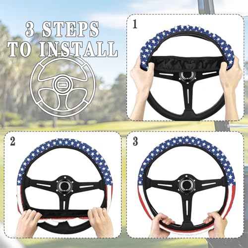 America Flag Star Stripe Golf Cart Steering Wheel Covers Sun Shade Cover Block UV Rays Cool Sun Heat Shield UV Rays Protector Vehicle Accessories - color: America Flag Star Stripe