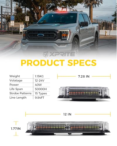 Xprite 108 LED Roof Top Strobe Light, US Flag Pattern Firefighter Flashing Light, Emergency Safety Warning LED Mini Strobe Lightbar w/Magnetic Base for Fire Trucks EMS Ambulances Police Vehicle, Red - color: Red