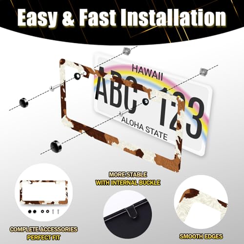 Brown White Cows Print License Plate Frame Animals Texture License Plate Holders Funny Stainless Steel Car Bracket 2 Hole with Screws Universal Auto Accessory License Plate Frames 6.2x12.2 Inch - color: Animals Brown White Cow Print